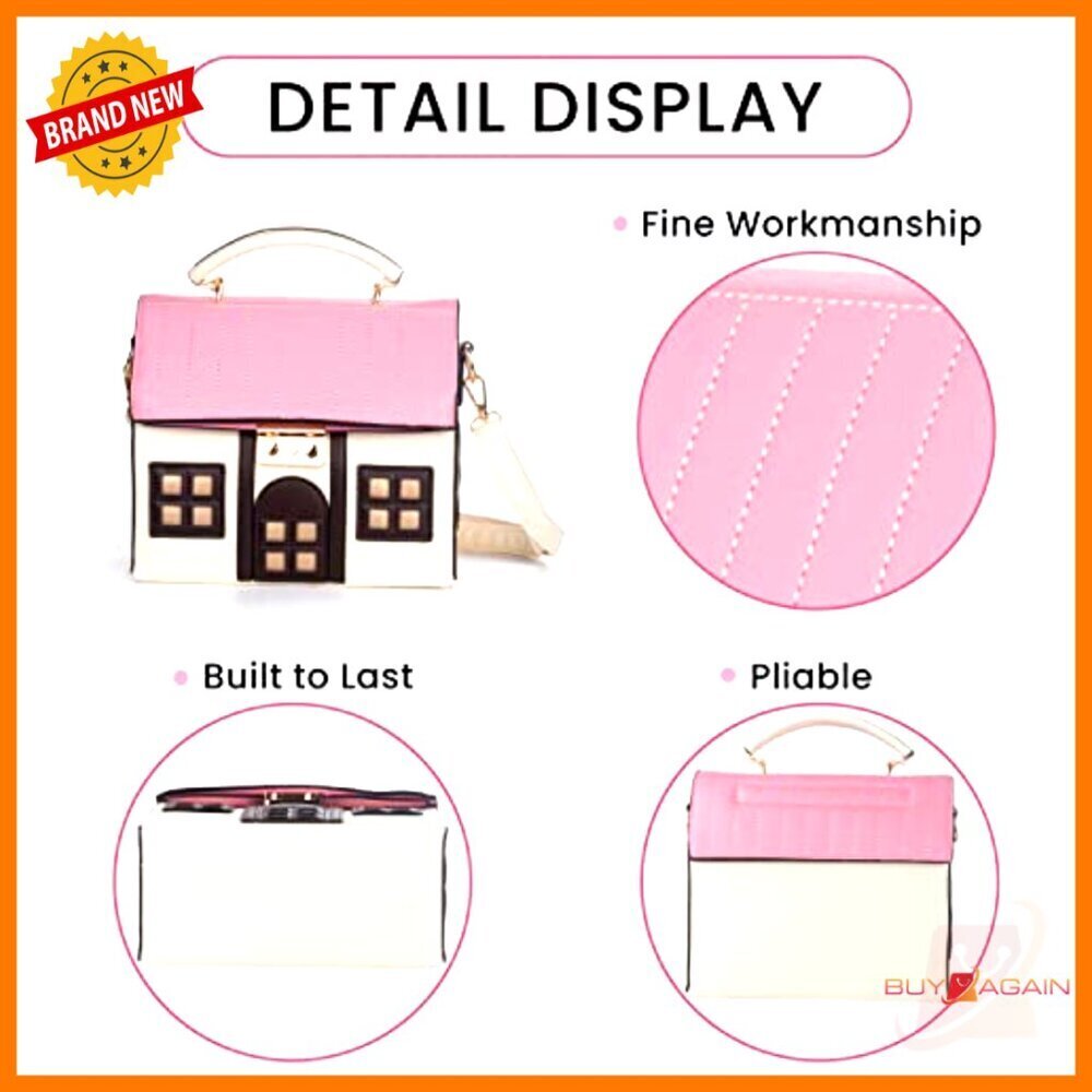 PU Leather Mini Shoulder Bag Crossbody Messenger Purse House Shaped Design - Picture 4 of 7